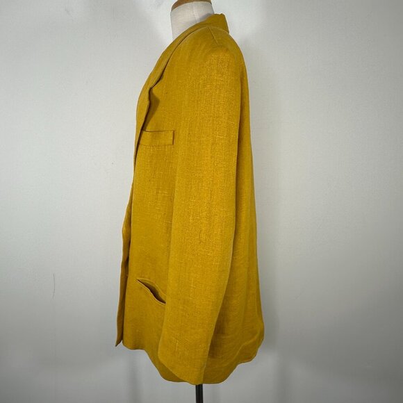 VTG International Scene Oversized Mustard Yellow Linen Blazer Women's Sz 15/16 - Picture 7 of 12